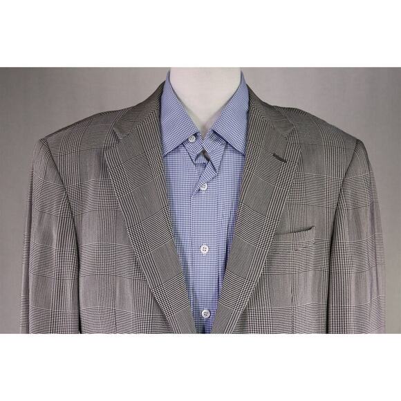 Giorgio Armani Black Label Current Black/Tan Plaid Wool-Silk 2-Btn Sportcoat 42R - Picture 3 of 9